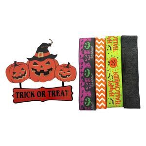 Trick or Treat Halloween Wreath Kit with Pumpkin Sign and Festive Ribbons